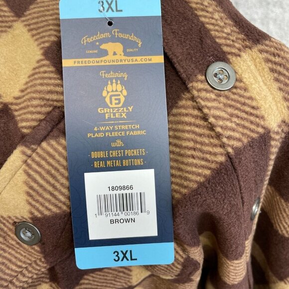 NEW Freedom Foundry Men's 3XL Grizzly Flex Plaid Fleece Button up Shirt - Picture 9 of 10